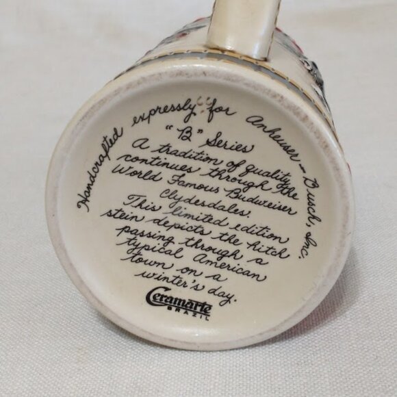 BEER STEIN 1986 BUDWEISER - Mug B Series Clydesdale Town Holiday Ceramar… - Picture 4 of 4